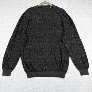 Jhane Barnes Sweater Mens XL Geometric Silk Blend Crewneck Pullover Black Tan‎